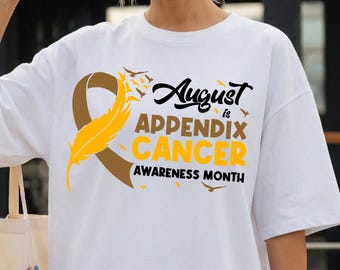 August Is Appendix Cancer Awareness Month Shirt, Appendicitis Ribbon Hoodie, Cancer Motivation Tee