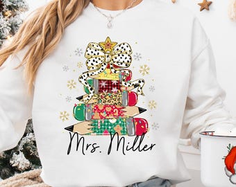 Custom Teacher Christmas Shirt, Christmas Teacher Shirt, Personalized Teacher Name Shirt, Teacher Christmas Gifts, Merry Teacher Shirt