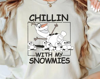 Felpa natalizia di Olaf, maglietta per la festa di Natale di Disney Frozen, maglietta natalizia di Disneyland con pupazzo di neve, maglietta "Chillin With My Snowmies"