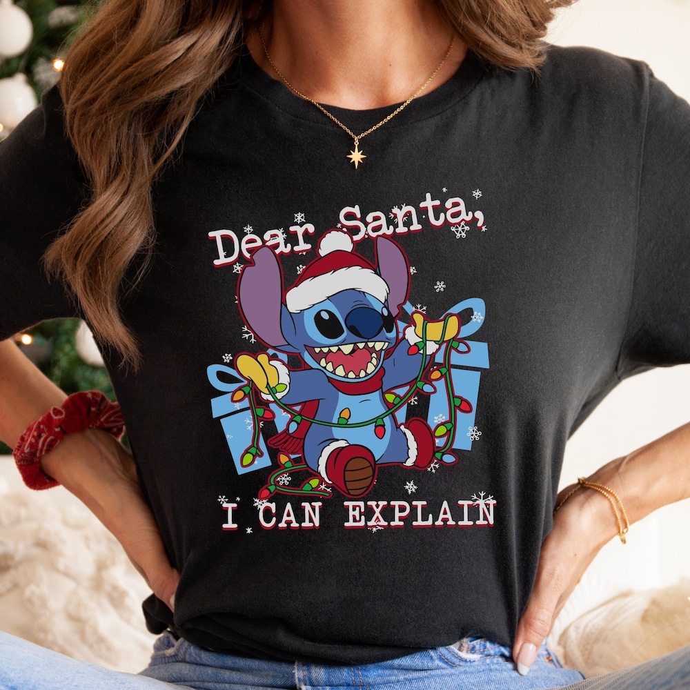 Dear Santa I Can Explain Sweatshirt, Stitch Disney Christmas Shirt, Disney Family Christmas Party 2025, Lilo And Stitch Kids Christmas Tee