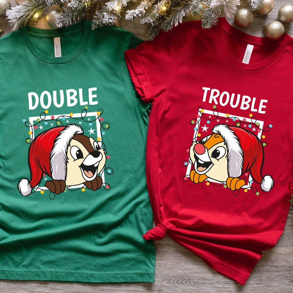 Chip & Dale Double Trouble Disney Christmas Shirt, Christmas Disney Family Vacation T-Shirt, Chipmunks Gifts, Christmas Tree Farm X Peckshirt Teeensemble