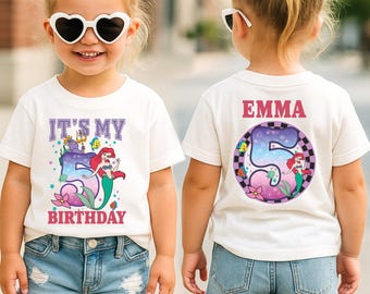 Anpassad liten sjöjungfru-födelsedagsflicktröja, Disney prinsessan Ariels födelsedagströja, Disneyland-födelsedagsfamiljeutflyktströja