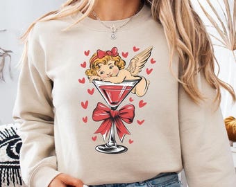 Cupid Valentine Sweatshirt, Valentines Martini Shirt, Valentine's Day T-Shirt, Cupid Wine Sweater, Coquette Valentine Bow Tee
