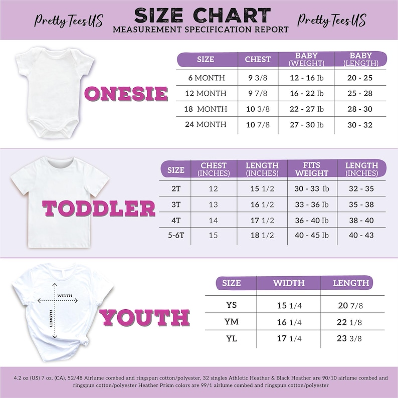 the size chart for a baby's bodysuit