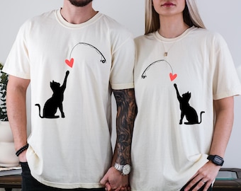 Valentine's Day Tee, Cat Lover Sweatshirt, Animal Lover Shirt, Couple Love Tee, Love Heart Shirt, Girlfriend T-shirt, Boyfriend Tee