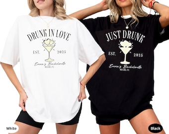 Camisetas para despedida de soltera, camisetas personalizadas para despedida de soltera, camisetas para cóctel de despedida de soltera "Drunk in Love", camiseta de dama de honor a la moda, camiseta para fiesta de chicas