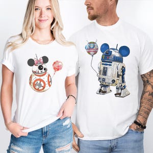 Camiseta Disney Star Wars, camiseta Disney R2D2 BB8 para pareja, camiseta Star Wars para pareja, camiseta Star Wars para San Valentín, camiseta Disneyland para luna de miel