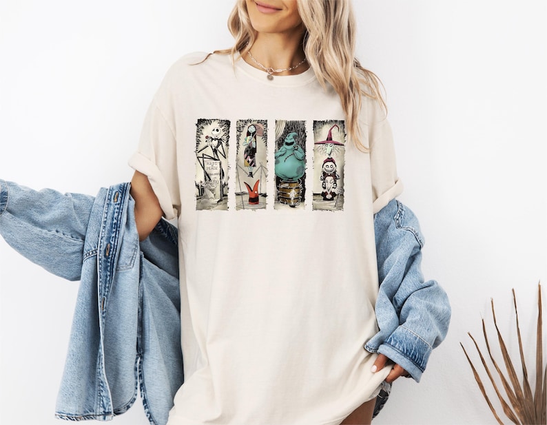 a woman wearing a t - shirt with pictures of people on it