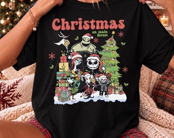 Spooky Christmas Shirt, Gothic Holiday Graphic Tee, Jack Skellington Sweater, Christmas Jack and Sally Shirt, Christmas On Main Street Tee