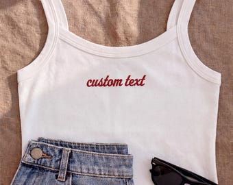 Embroidered Custom Text Tank Top, Custom Mrs Tank, Bridal Shower Bachelorette Party, Custom Text Bridal Party Top, Bridesmaid & Bride Gift