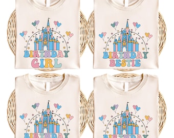 Disney födelsedagsflicka födelsedagsbesättningströja, , Födelsedagsfesttröja, Disney prinsessors slott födelsedagströja, Disneyland födelsedagsresa t-shirt