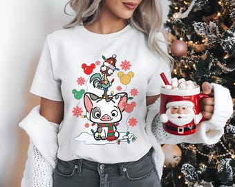 Maglietta natalizia Disney Moana Hei Hei e Pua, felpa Disneyland, maglietta per la festa di Natale Very Merry, maglietta per bambini Disney Holiday