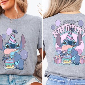 a woman wearing a birthday shirt with a stitch stitch stitch stitch stitch stitch stitch stitch