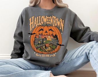 Vintage HalloweenTown Sweatshirt, Spooky Season  Comfort Colors® Long Sleeve T-shirt, Pumpkin Season Sweater