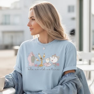 Maglietta Comfort Colors® Tale As Old As Time, Maglietta Madame de Garderobe Lumière Mrs. Potts and Chip, Maglietta Vintage Tale