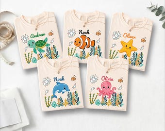 Personalized Ocean Animal T-shirt, Ocean Lover Sweatshirt, Summer Sea Travel Tee, Kids Beach Vacation Shirt, Family Summer Trip Tee