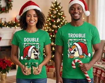 Bluzy z kapturem dla par z motywem świątecznym Chip i Dale'a Mickey'ego, koszulki z motywem świątecznym Double Trouble z motywem rodzinnych wakacji