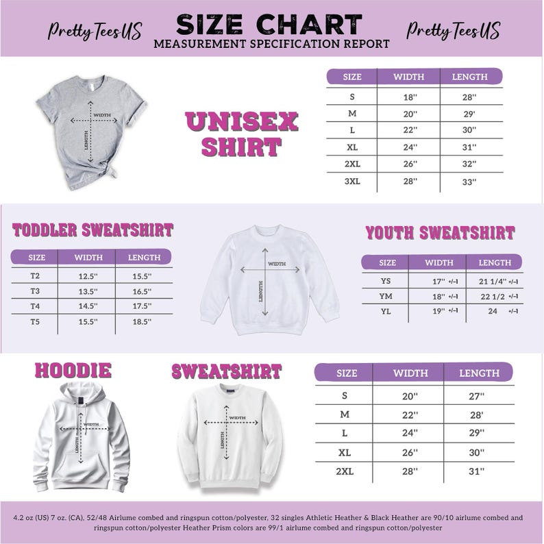 the size chart for a sweatshirt