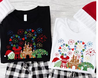 Christmas Castle Sweater, Holiday Fireworks Graphic Tee, Cute Christmas Pajama Shirt, Matching Family Holiday Shirts, Winter Wonderland Tee