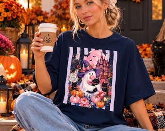 Cat Lover Ghost Shirt, Coquette Ghost Bow T-shirt, Halloween Castle Tee, Cats Because People Are Creepy Sweatshirt