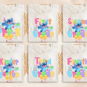 Camiseta Stitch Grade, camiseta de volta às aulas, camiseta Disney First Day School, camiseta escolar infantil, camiseta de jardim de infância, camiseta pré-escolar 1ª/2ª/3ª/4ª séries