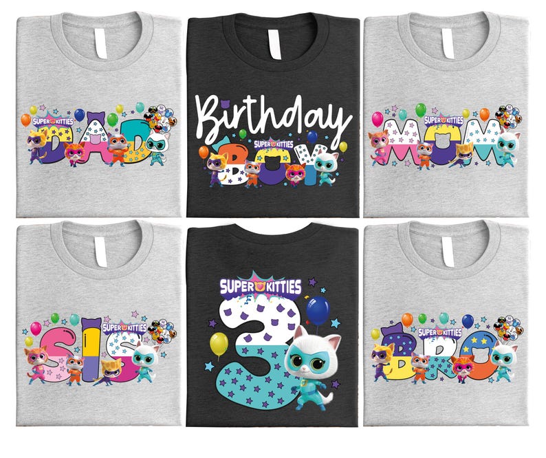 a group of t - shirts with cartoon characters on them