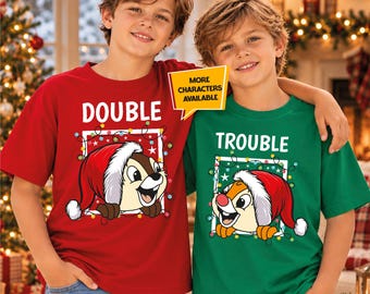 Chip & Dale Mickey Christmas Couple Hoodies, Double Trouble Holiday Family Vacation T-Shirts