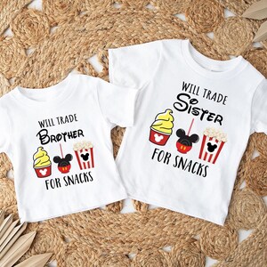 Will Trade Sister For Snacks Shirt, Will Trade Brother For Snack Sweatshirt, Siblings Snacks Shirt, Family Snacking Drinking Tour Tee image 2