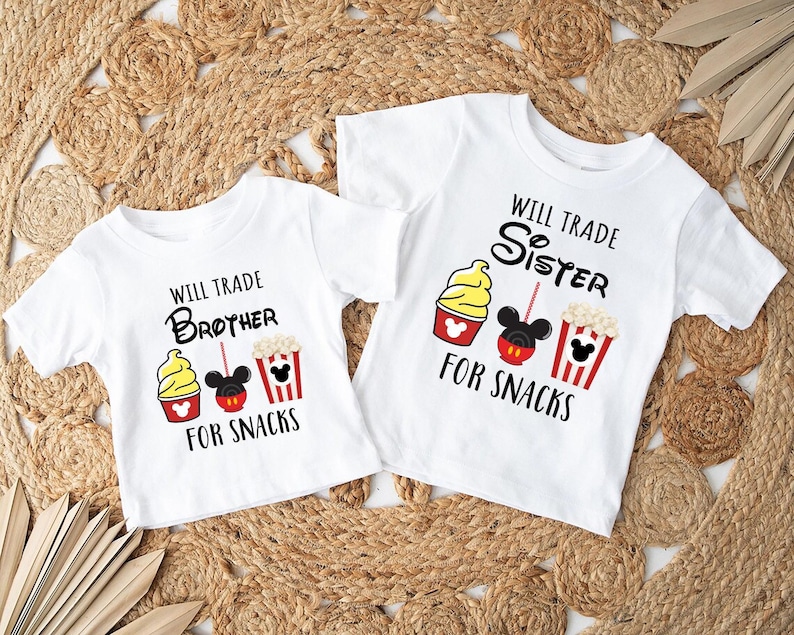 Will Trade Sister For Snacks Shirt, Will Trade Brother For Snack Sweatshirt, Siblings Snacks Shirt, Family Snacking Drinking Tour Tee image 2