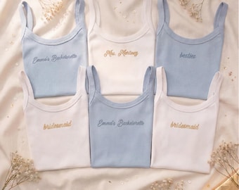 Custom Bachelorette Embroidered Tank Top, Custom Mrs Tank, Bachelorette Bridal Party Top, Bridesmaid & Bride Gift, Bridesmaids Tank Tops