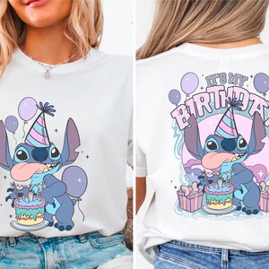 a woman wearing a birthday shirt with a stitch stitch stitch stitch stitch stitch stitch stitch
