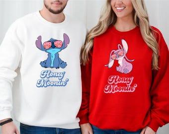Disney Stitch Angel Honey Moonin'-shirt, Stitch Angel Valentijnsdag T-shirt, Disney Valentijn paar trui, Disney Valentijnsdag shirt
