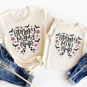 Mini-t-shirt Coquette Spooky Mama, maglietta di Halloween per mamma e figlio, maglietta di Halloween abbinata, maglietta della stagione spettrale di Halloween, mini-maglione spettrale