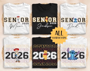 Custom All Disney Characters Senior Shirt, Senior 2026 T-Shirt, Disney Graduation Sweater, Family Toy Story Graduation, Matching Senior Tee