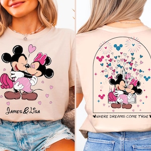 Personalisierte Mickey Minnie Paar T-Shirt, Disney Valentinstag Shirt, Disney Freund Freundin T-Shirt, wo Traum wahr wird Sweatshirt