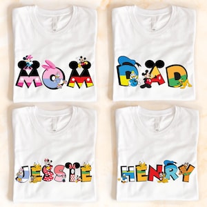 Shirt aangepaste naam, Mickey & Friends familie bijpassende shirts, shirt moeder vader, gepersonaliseerd kindershirt verjaardag peuter