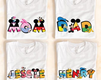 Custom Name Disney Shirt, Mickey & Friends Family Matching Shirts, Mom Dad Disney Shirt, Personalized Mickey Mouse Kids Toddler Birthday Tee