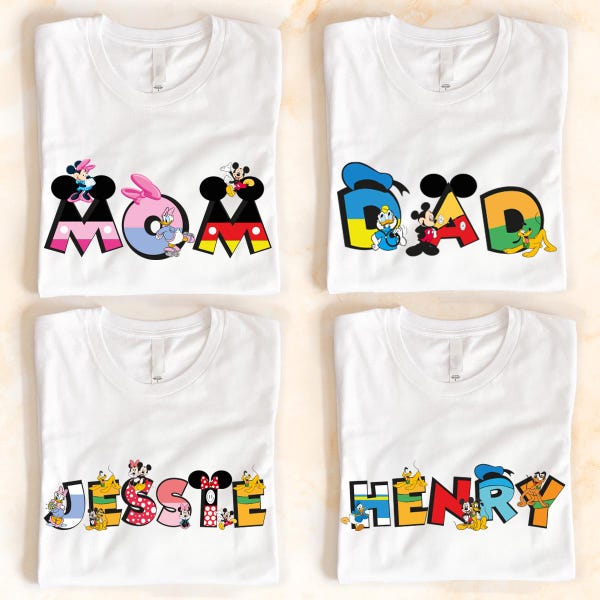 Custom Name Shirt, Mickey & Friends Family Matching Shirts, Mom Dad  Shirt, Personalized  Kids Toddler Birthday Tee