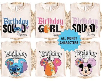 Disney-födelsedagströja med alla karaktärer, Disneyland-födelsedagsgrupp-t-shirt, födelsedagsflicka-födelsedagspojke-tröja, Magic Kingdom-födelsedagströja