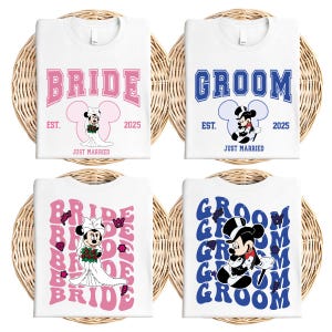 Camisa de novio y novia de Disney, camisas de luna de miel de Disneyland, camisas de pareja de Mickey y Minnie para novio y novia, camisa de Mickey y esposo, camisa de Disney para esposa