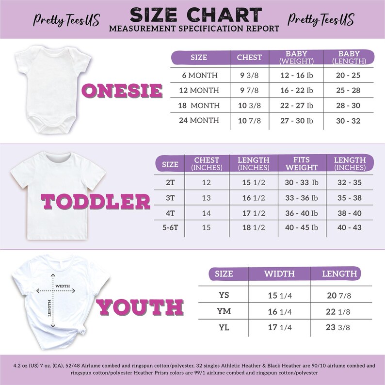 the size chart for a baby's bodysuit
