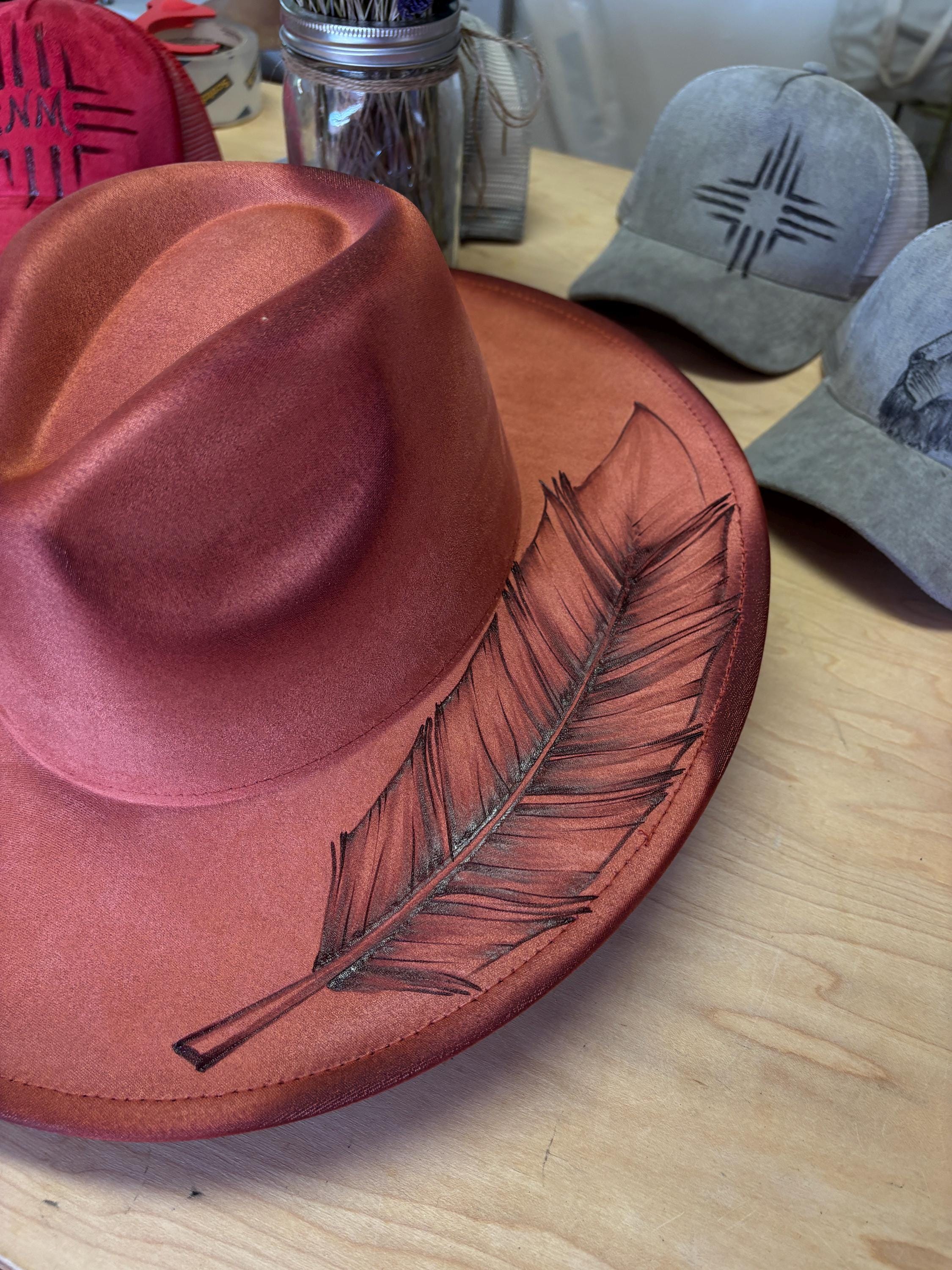 Hand-burned Suede Fedora: Indigenous Chief Art, Western 