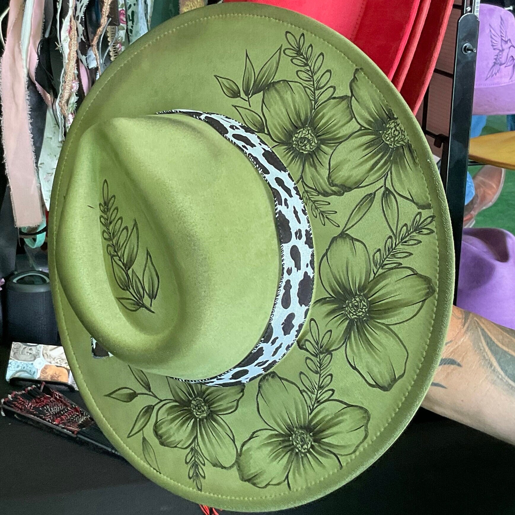 Wide Brim Fedora | Custom Western Hat With Botanical Design  display picture 1