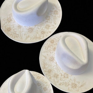 Wedding White Wildflower Burned Wide Brim Fedora Hat