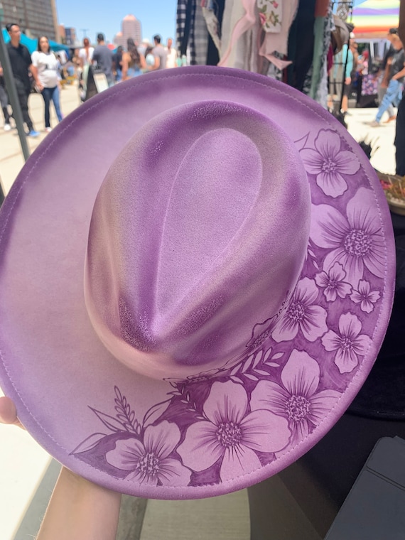 Lavender Suede Wide Brim Fedora Hat, Ready for Personalized  display picture 1