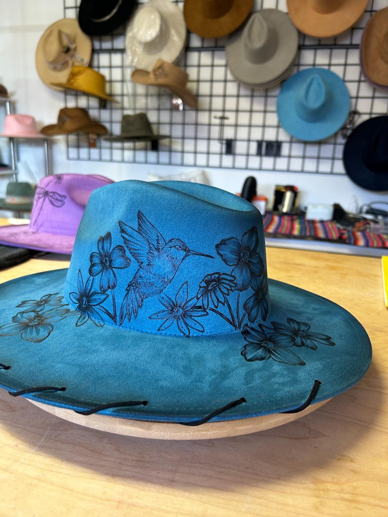 Custom Hummingbird Hat Art With Floral Options – Hand-burned ...
