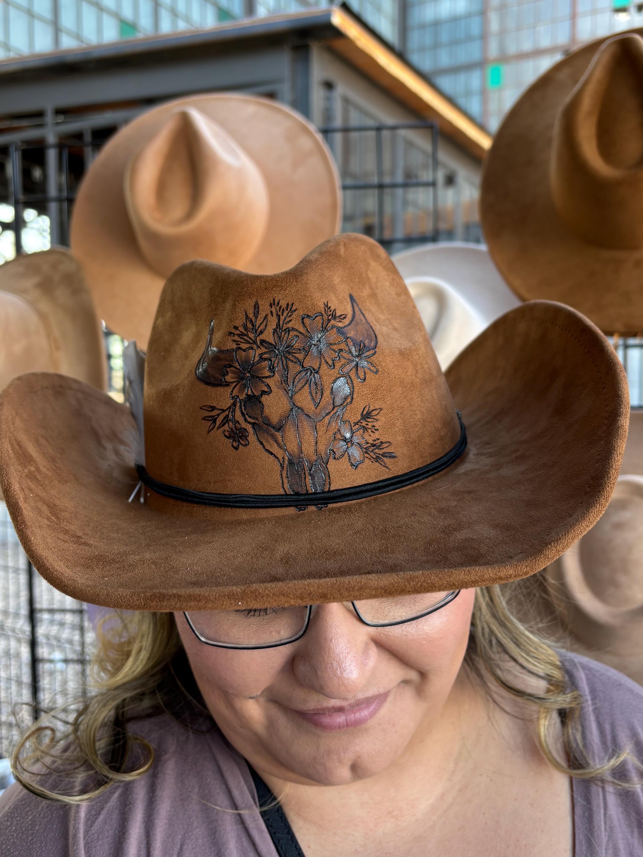Burned & Hand-Painted Western Cowgirl Hat | Boho Artisan Statement Piece Custom Burn Cowboy Hats - Etsy main image 3