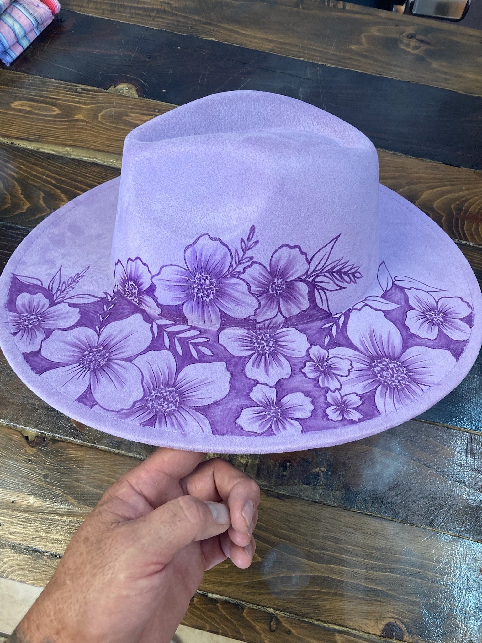 Purple Wildflower Burned Wide Brim Fedora Hat - Etsy Ireland display picture 3
