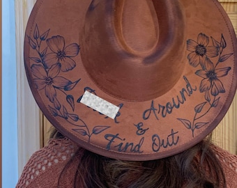 Hand-burned Western Cowboy Hat With Wildflower Floral Design  display picture 1