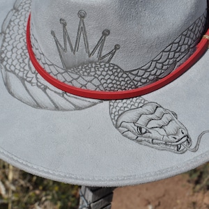 Burned Hat | Rattle Snake | Stiff Brim | Wide Brim | Fedora Style Rancher Hat